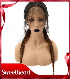 Sweetheart Brown Ombre Dark Roots Long Double Braids High Temperature Fiber Synthetic Braided Lace Front Wig With Baby Hair Women 6551744