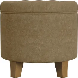 HomePop Home Decor Upholstered Round Velvet Tufted Foot Rest Ottoman Ottoman with Storage for Living Room & Bedroom Decorative Home Furniture, Mocha Velvet