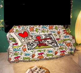 Sofa-Handtuch, Decken, amerikanischer gemeinsamer Trend, Keith Haring, Graffiti-Meister-Illustrator, einzelne Decke, dekorativer Wandteppich, lässiger Bezug 4778292