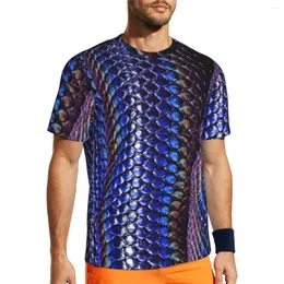 Homens Camisetas Camisa Sportswear para Homens Colorido Snakeskin Harajuku Brilhante Azul Impressão Verão Tees O Pescoço Y2K Clássico Gráfico Tops