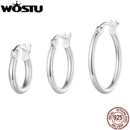 WOSTU Solid 925 Sterling Silver Geometric Large Circle Hoop Earrings For Women European Simple Statement Jewelries Wedding Gift 240301