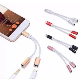 2 in 1 Charger And o Type-c Earphone Headphone iphone Jack Adapter Connector Cable 3.5mm Aux Headphone For smartphone 7/8p XS max2950652