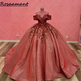 Красное платье Quinceanera с открытыми плечами и жемчугом, бисером, бальное платье, блестящие аппликации, кружевной корсет, Vestidos De 15 Anos