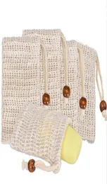 Sacos esfoliantes de sabão Rami natural malha de saco de sabão com cordão para formar espuma e secar o sabão LX24738382904