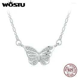 Цепочки WOSTU из стерлингового серебра 925 пробы, простое ожерелье с подвеской в виде бабочки, женские аксессуары для помолвки с штабелируемыми звеньями CZ, ювелирное изделие, подарок