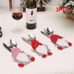 Zestawy naczyń obiadowych 3PCS Torba na sztućce Świąteczne zastrzyk stołowy Dekorowanie Cartoon Covery