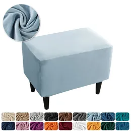 Velvet Elastic Ottoman Stool Cover Rectangle Bedroom Footstool Covers Stretch Soft Footrest Slipcovers Housse Pouf Home Decor 240304