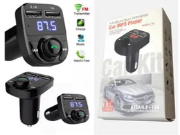 X8 carro transmissor fm aux modulador bluetooth handsfree receptor de áudio mp3 player 3.1a carga rápida dupla usb com caixa package3664032