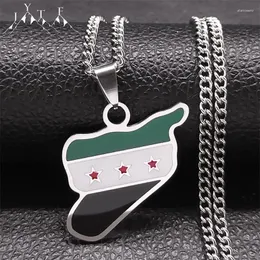Anhänger Halsketten Syrien Karte Land Halskette Frauen Männer Edelstahl Silber Farbe Syrer Arabische Republik Flagge Schmuck N7605S05