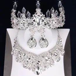 Charmiga silver smycken 3 stycken kostymer halsband örhängen tiaras kronor brud smycken set brudtillbehör bröllop smycken t3033588