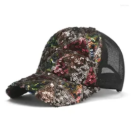 Ball Caps Sequin Baseball Cap For Women Girls Kpop Shiny Peaked Summer Mesh Adjustable Outdoor Travel Sunscreen Sun Hat Female