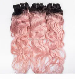 Pink Wavy Peruvian Virgin Human Hair Bundles Two Tone 1b Pink Ombre Hair Weave Deep Wave Curly Hair Weft 3Pcs Lot1952166