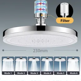 6 Modi Regenduschkopf Badezimmer Hochdruck Top Regenköpfe Wasserhahn Zubehör mit Filter 240301