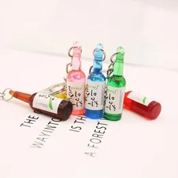 Keychains Korean Simulation Cute Tiny Soju Bottle Keychain Resin Beer Drink Keyring Women Trinket Jewelry Friend Travel Gift Souve3386