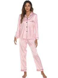 Långa byxor pjamas för kvinnor hem bär kostym flera färger satin cardigan skjorta toppar med byxor pijamas de mujer 240226