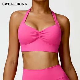 LU ALIGN LEMIN SEXY WIND HALTER Sports Bra Support High Impact Ruched fiess Gym Yoga Top Workout Clothes Push-Up Corset مبطنة بالملابس النشطة