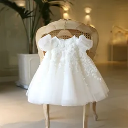 Baptism High Waisted Princess Dress White Baby Birthday Wedding Flower Girl Fluffy Customized Communion Gown 240309