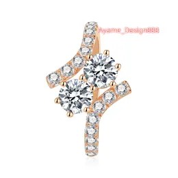 Dortnover Gemstone مخصصة 1CT VVS1 Moissanite الحجارة المزدوجة هالة RING 18K Rose Rose Gold Plated Engagement Leats for Women