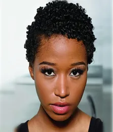 Perucas de cabelo humano curto encaracolado para mulheres negras afro kinky encaracolado remy peruca de cabelo humano brasileira feita à máquina 7899253