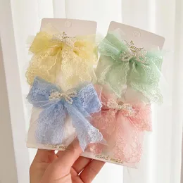 Hair Accessories Fashionable Lace Bow Clip Children's Pearl Temperament Ribbon Princess Girl's Exquisite