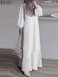 ZANZEA Floral Impresso Vestido Muçulmano Moda Manga Puff Turquia Hijab Dresse Bohemian Casual Maxi Sundress Dubai Robe 240308