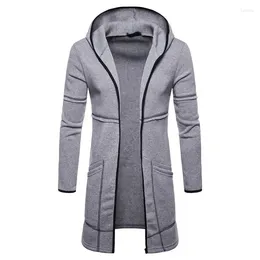 Men's Hoodies 2024 High Street Middle Length Large Pocket Hooded Cardigan Solid Color Zipper Long Sleeve Clothing For Man
