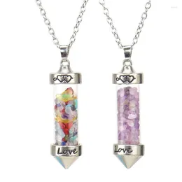 Łańcuchy kolorowe żwirowe życzeni butelka reiki leczenie kryształowy naturalny kamień ametyst Aventurines Chakra Naszyjnik dla kobiet biżuteria 298i