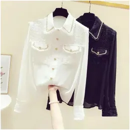 Womens Blouses Shirts Blouse 2024 Spring Summer T Work Laple Long Sleeve Elegant Fashion Slim Tops Office Lady Drop Delivery Apparel C Otmkr