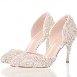 Ny ankomst Rhinestone Crystal Wedding Shoes Sewing Bridal Shoes Point Toe High Heel Gorgeous Party Prom Shoes Bridesmaid Shoe243a