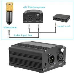 Acessórios para microfone phantom power bm 800, fonte de 48v com adaptador cabo de áudio xlr para microfone condensador micro karaokê mikrofon