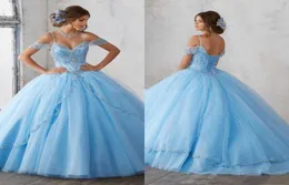 2021 Light Sky Blue Ball Ball Dress Dresses Beads Beads Spaghetti Sweet 16 Dress Lace Up Prom Party Dress Custom Made QC2018500345