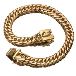 PMGPET PET GOLD Kedja valphalsband rostfritt stål Bulldogg Lit Liten Middle Large Dog Collar LJ201113262O