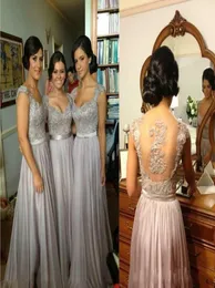 Uma linha querida até o chão rendas manga boné vestidos de dama de honra baratos 2016 costas abertas vestidos de baile vestido de noite9838941