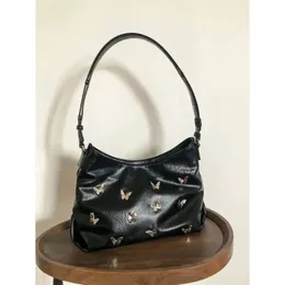 JIAERDI Süße coole Y2k Handtasche Damen Schmetterling Fairycore Leder Schwarz Schultertasche Damen Retro Harajuku Unterarmtasche Ästhetisch 240226