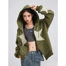 Kadın Hoodies Sweatshirts Kadınlar S sevimli genç kız sonbahar ceket büyük boy yıldız desen gündelik dstring zip yukarı y2k hoodie damla teslimat ap otigq