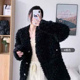 Vinter nytt lamm 2023 Wool Women's V-ringen Coat Sheep Cut Fleece Fur Medium Long Young Style 3896