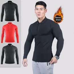 Polos masculinos apertados esportes lapela camisa polo estiramento de secagem rápida roupas de fitness de mangas compridas coaching de casal privado