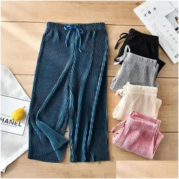 Trousers Childrens Pleated Wide-Leg Pants Summer Girl Kids Loose Casual Chiffon Ankle Length Drop Delivery Baby Maternity Clothing Oti89