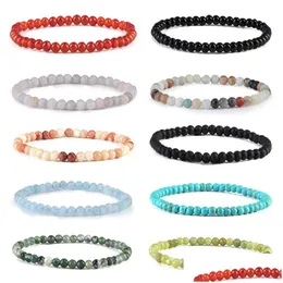 Beaded 4mm 6mm 8mm Natural Stone Strands Pärlade Elastiska charmarmband för kvinnor Män Bangle Handgjorda Yoga smycken Drop Delivery Jewe Dhbzo