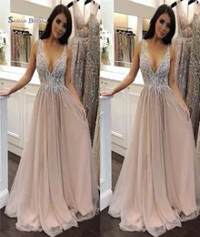 2019 Aline Vneck Evening Dress Tulle Sleeveless Appliques and Beads Custom Made s Girls Occasion Dress6827704