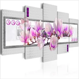 HD Fashion No Frame5PCS Set Modern Poster Purple Magnolia Flower Art Print Frameless Canvas Painting Wall Picture Home Decoratio307h