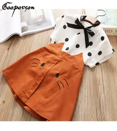 مجموعة ملابس أزياء الفتيات مجموعة جديدة من قميص DOT مع Cat Skirt Summer Outfit مجموعات ملابس القطن مجموعة للأطفال والأطفال مجموعات Y14877780