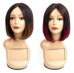 Kisshair Middle Part Short Bob Human Hair Wigs Brasilianska hår ombre färg 1B30 Bourgogne 99J rakt hår Capless Wigs4126046