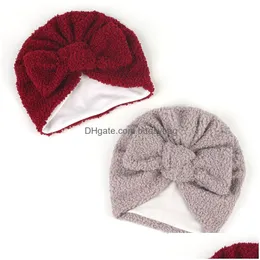 Beanie/Totenkopfkappen Neugeborenes Baby Einfarbige Bowknots Kinder Winter Beanie Hut Säugling Warme Kopfbedeckung Party Dekor Modeaccessoires Drop D Dhndh