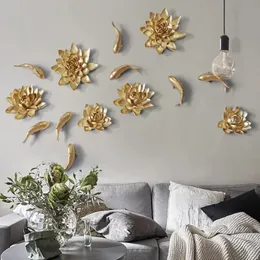 3D Stereo Resin Fish Flowers Crafts Decoration European Livingroom Home Wall Hanging Fishes Ornaments Wall Sticker Murals 240304