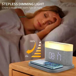 Lâmpadas Shades Rápido Carregamento Sem Fio 15W Despertador Digital Night Light Bedside Touch Reading Light Brilho Ajustável Snooze Carregador USB L240311