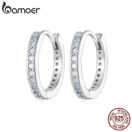 925 Sterling Silver Pink Opal Ear Buckles Classic Round Hoop Earrings For Women Girls Original Design Fina smycken 240301