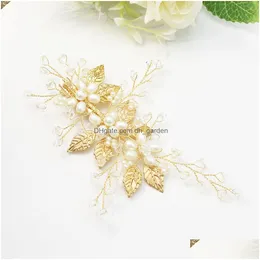 Hårsmycken Grekland blad hårnålar guld pärlor charm grekisk pekband huvudbonad brud headpiece tiara för kvinnor clip accessor dhgarden dhlgi