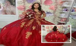 Stunning Red Quinceanera Dresses With Gold Embellisment Sequined Sweet 16 Elegant Off Shoulder Corset Prom Party Gowns2699450