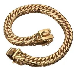 PMGPET Haustier-Goldkette, Welpen-Halskette, Edelstahl, Bulldoggenleine, kleines, mittleres und großes Hundehalsband, LJ201113247D
